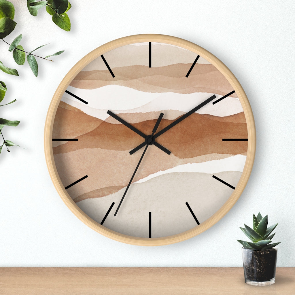 Wood, Wall Clock, Beige Brown 10"