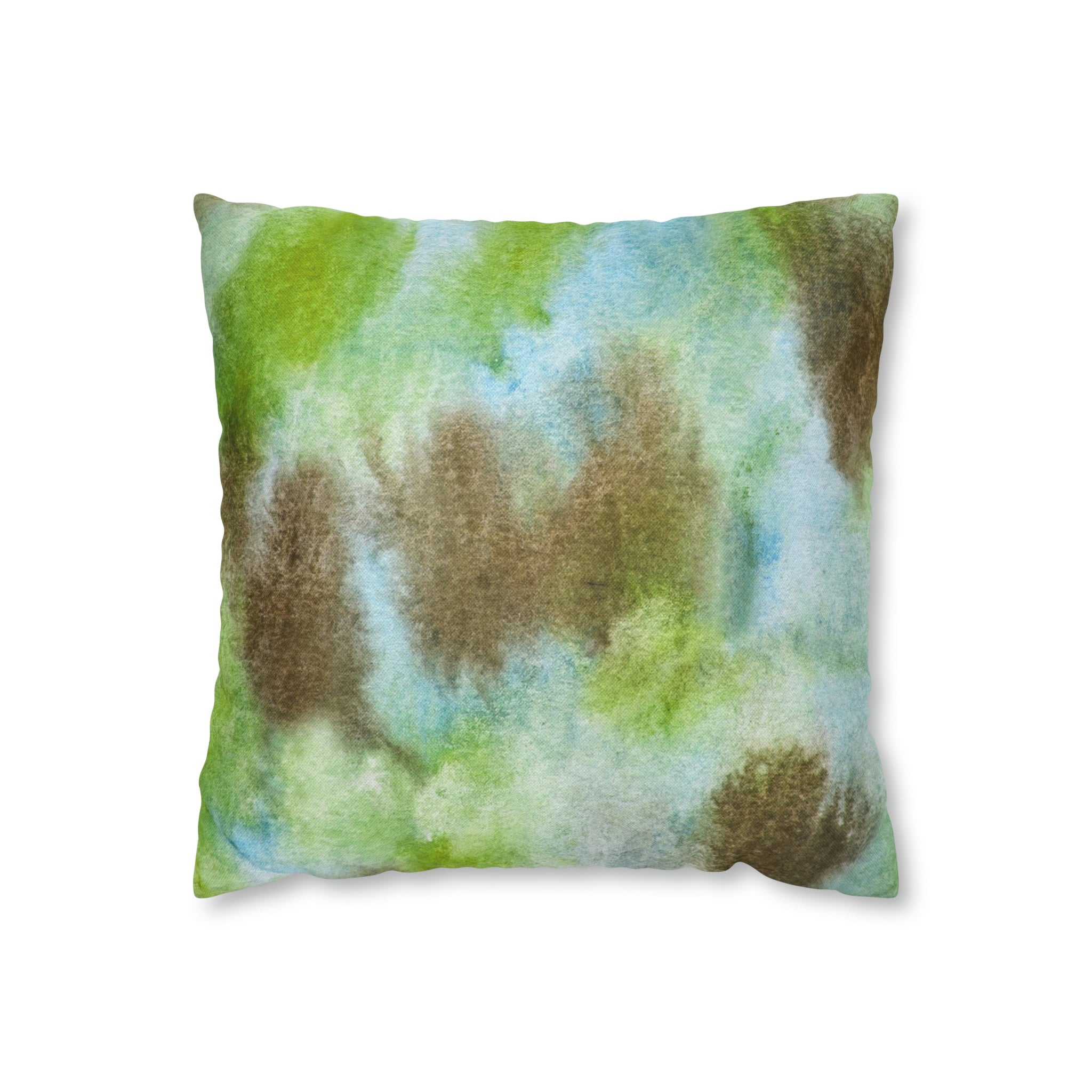 Abstract Boho Pillow Cover | Green Brown Watercolor
