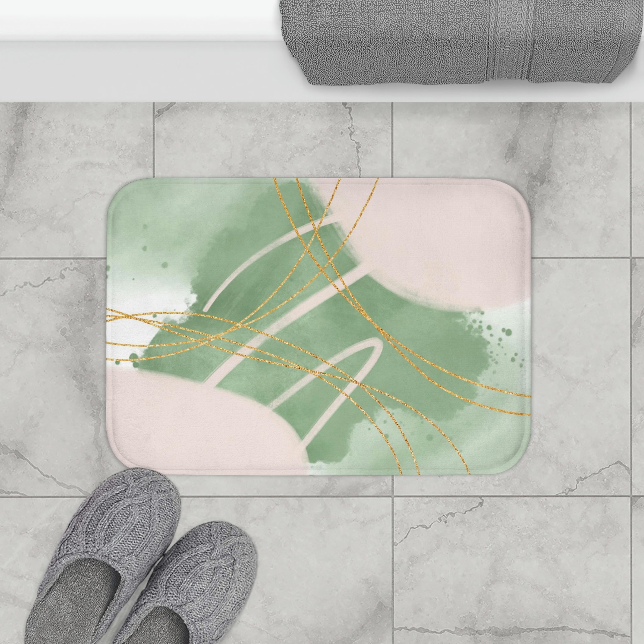 Boho Abstract Bath, Kitchen Mat | Sage Green, Blush Pink