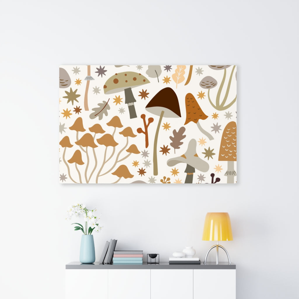 WHIMSICAL CANVAS ART | White Grey Yellow Mushrooms