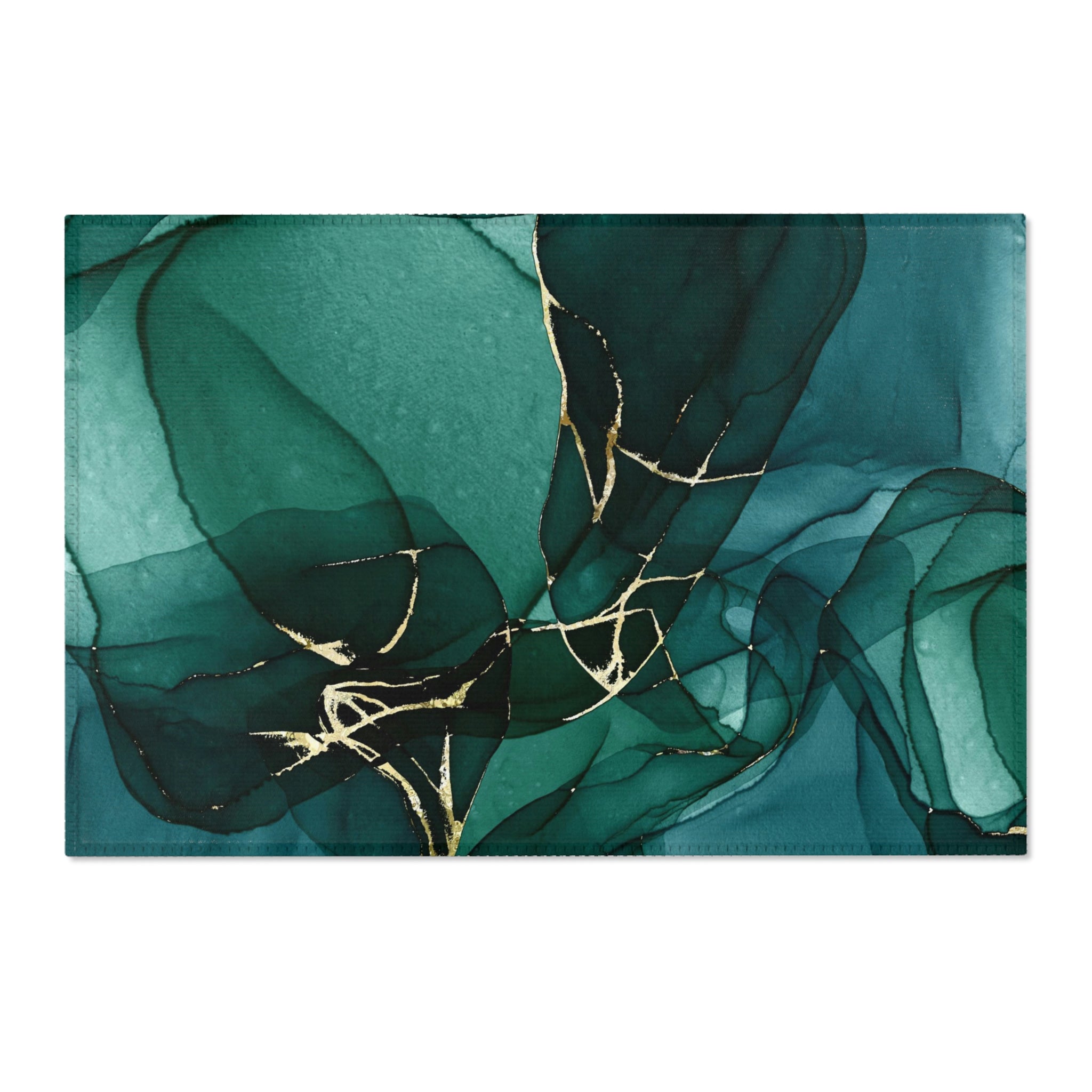 Green Abstract Area Rug | Navy Blue Teal