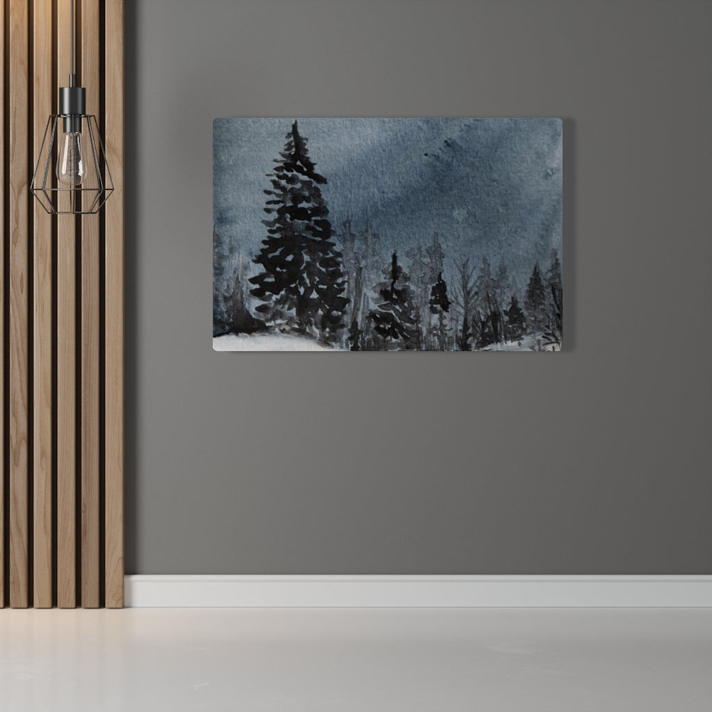FLORAL WALL CANVAS ART | Navy Blue Winter Night Forest
