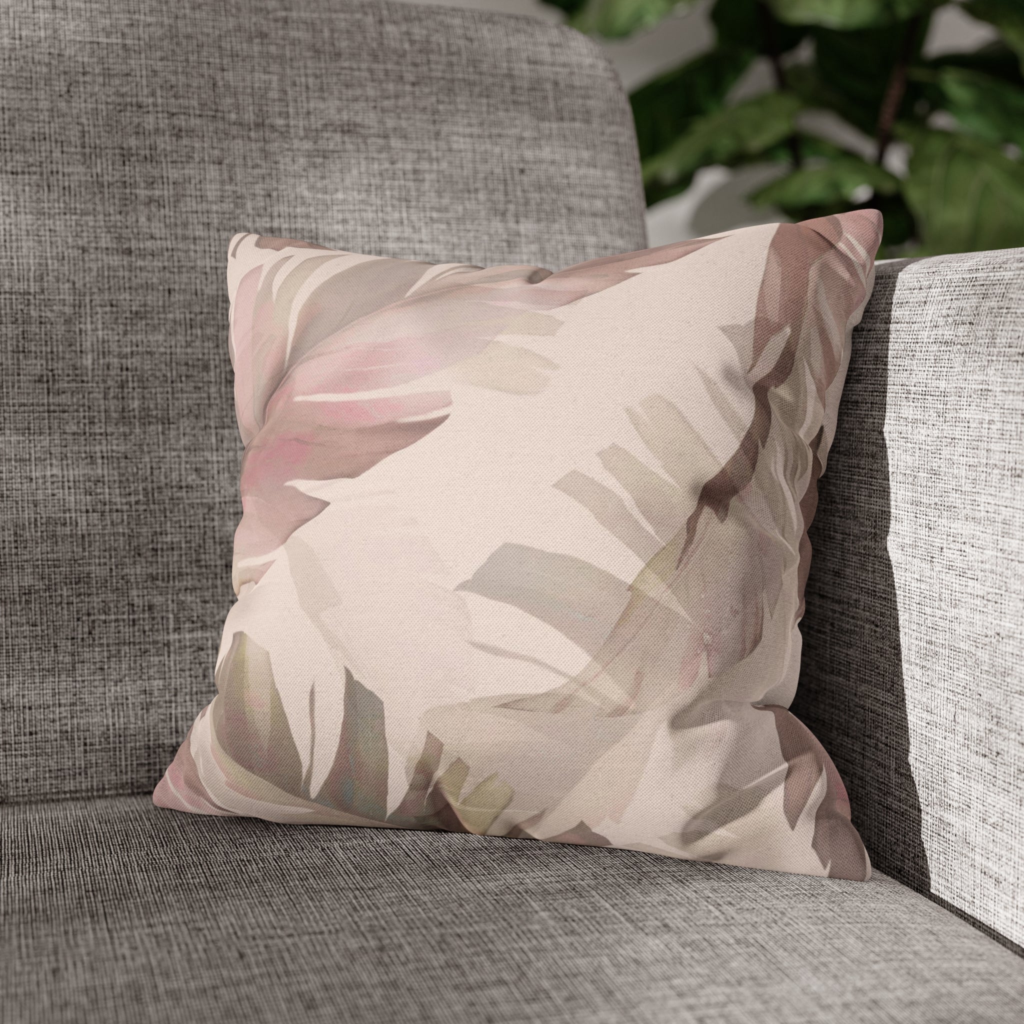 Floral Pillow Cover | Blush Pink Beige, Jungle Leaves