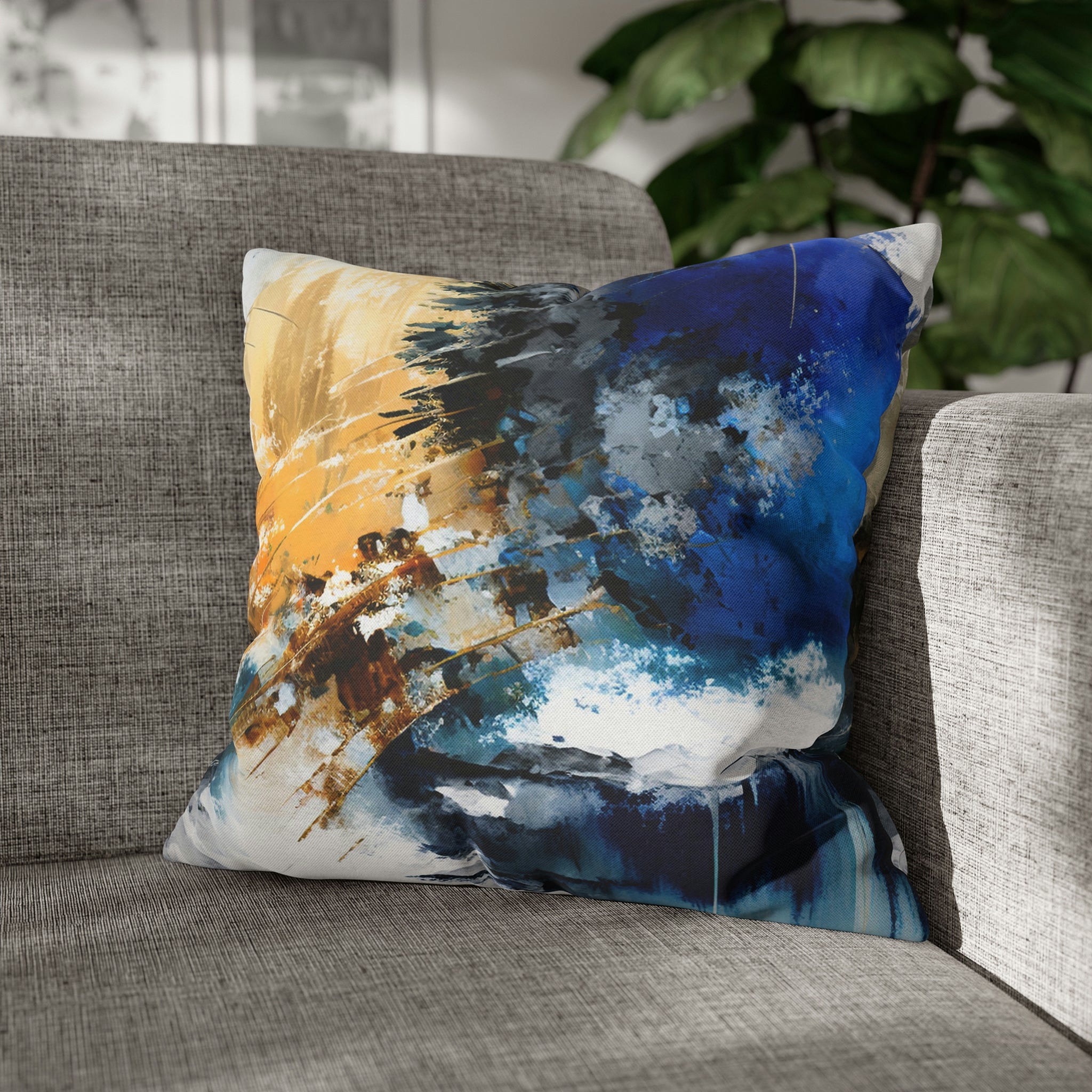 Abstract Pillow Cover | Beige Blue White
