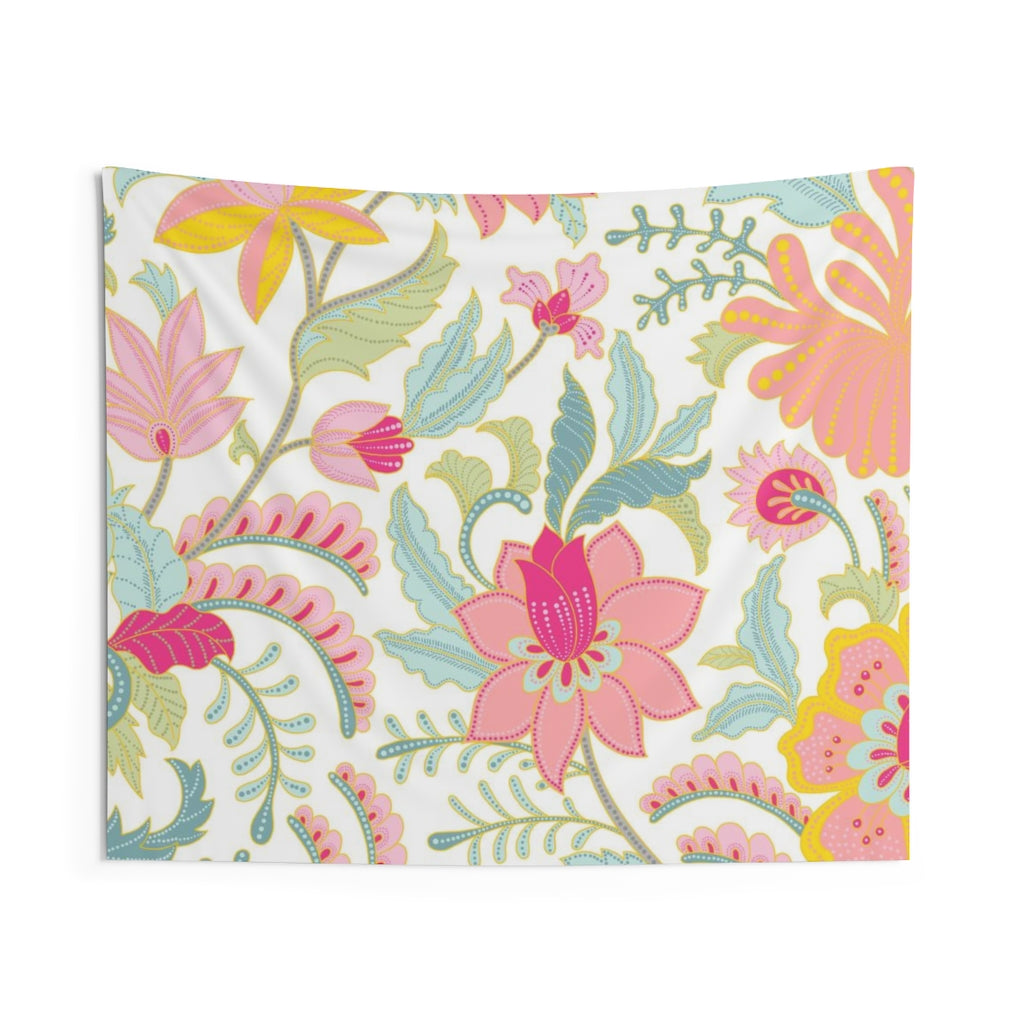 Floral Tapestry | White Pink Yellow Green