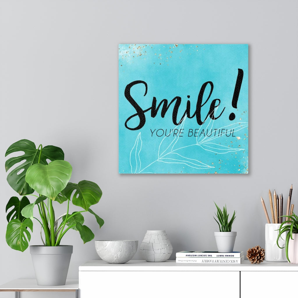 WITH SAYING WALL CANVAS ART | Teal | Smile, You're Beautiful