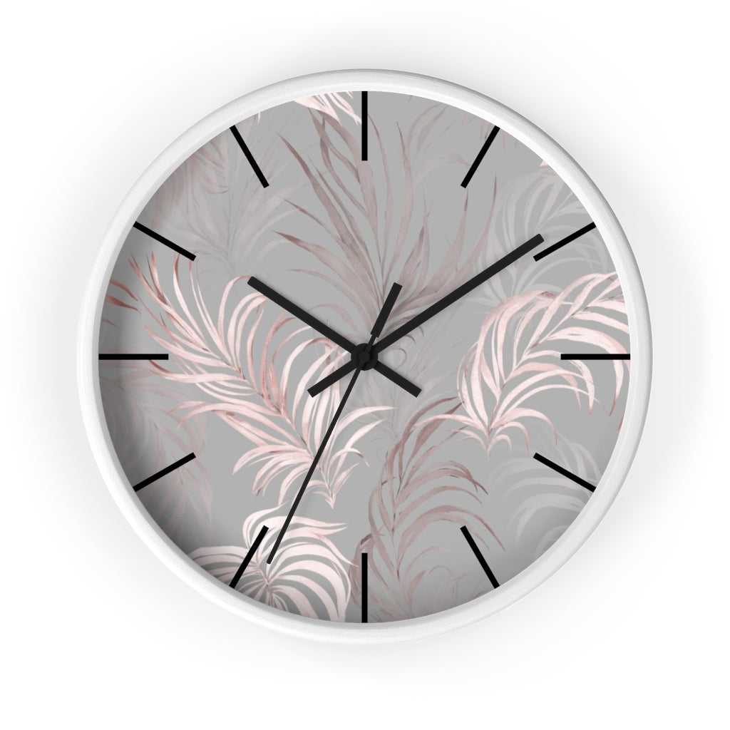 Floral 10" Wood Wall Clock | Gray Pink Leaves