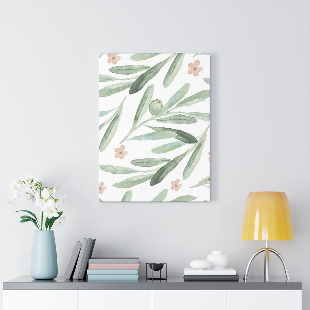 FLORAL WALL CANVAS ART | Green White Pink