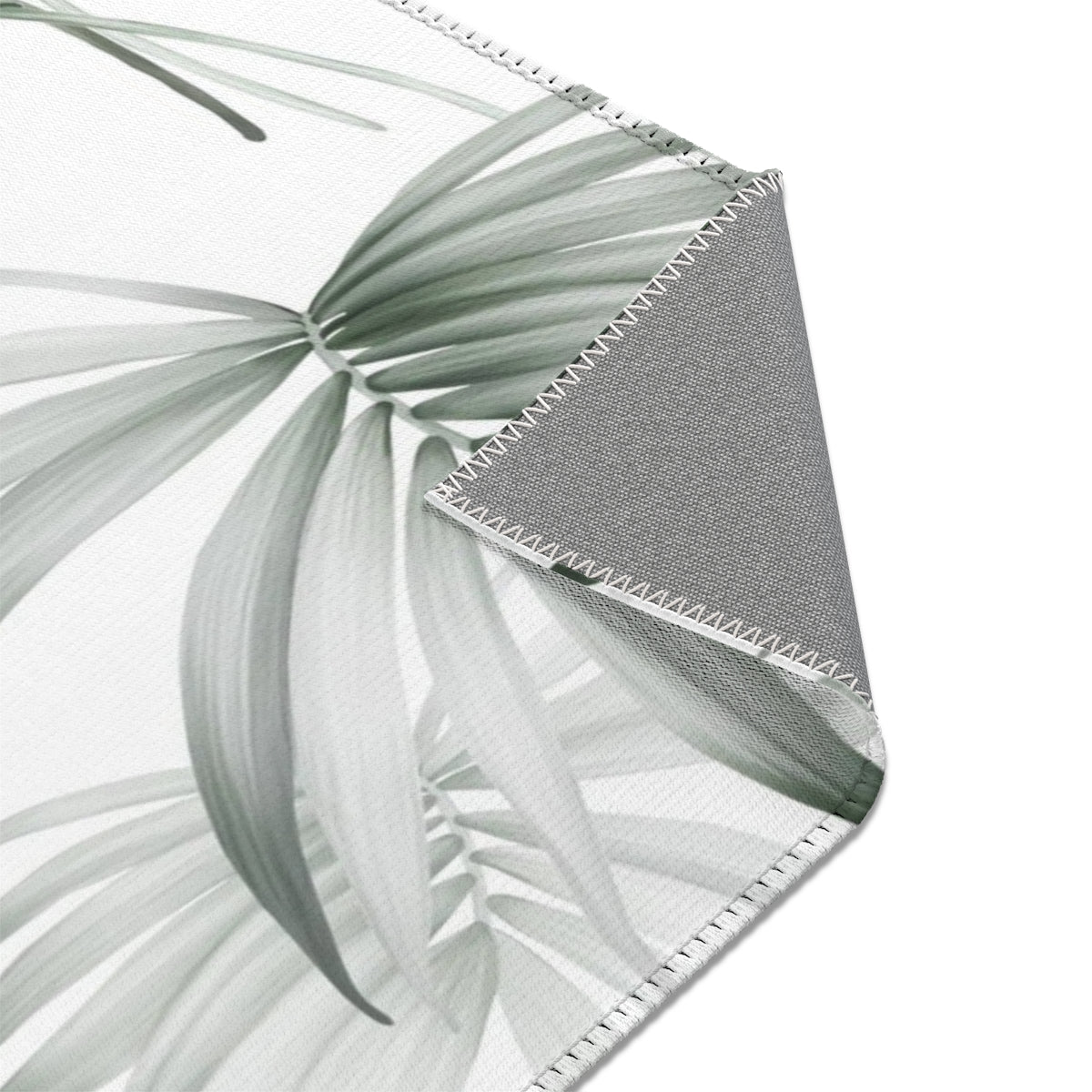 Floral Area Rug | Green Silver White Jungle Leaves