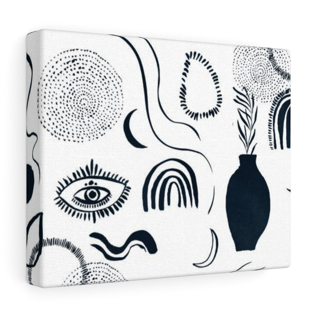 MINIMALIST WALL CANVAS ART | White Navy Blue Boho Eyes