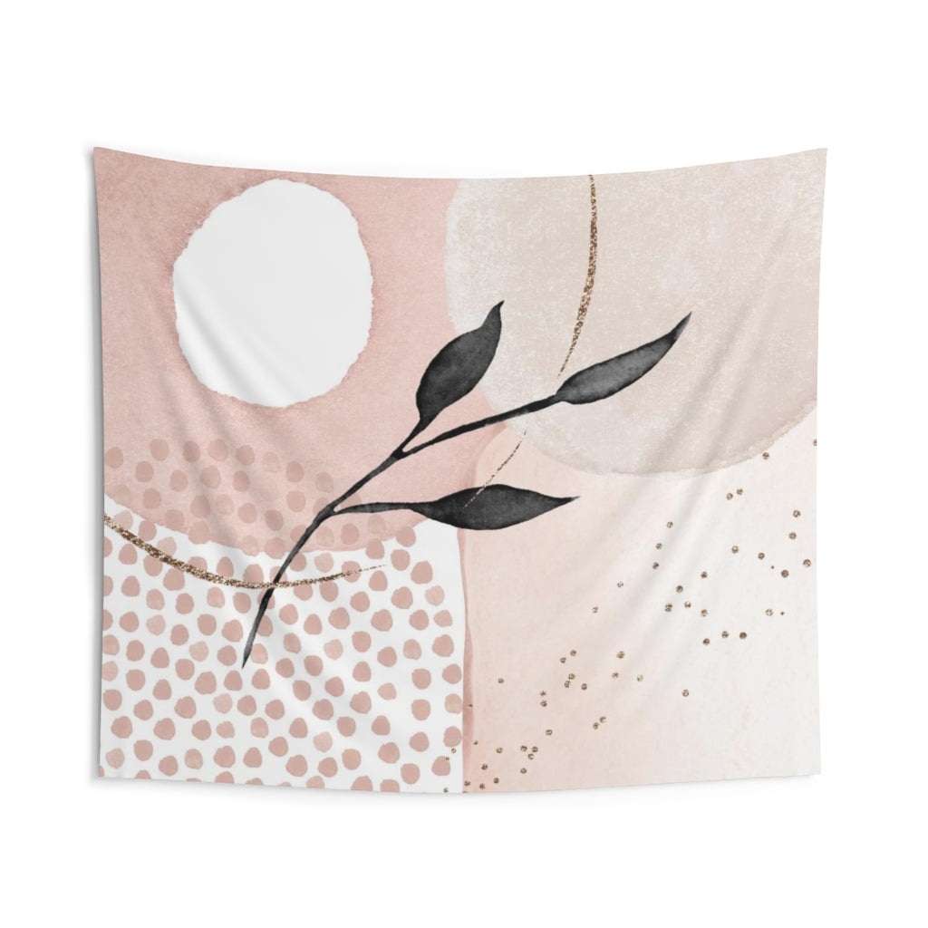 Floral Tapestry | Blush Pink Beige Black Leaves