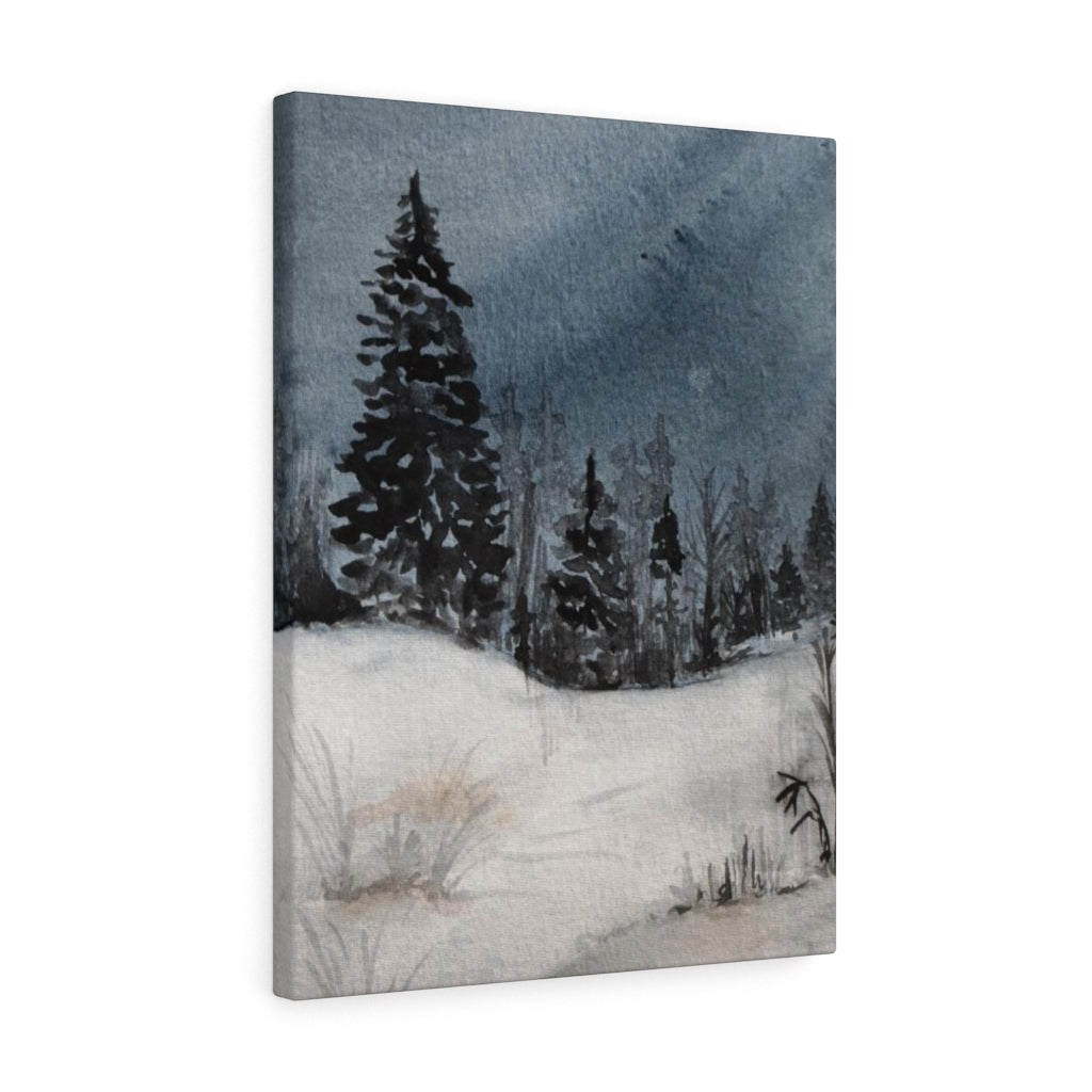 FLORAL WALL CANVAS ART | Navy Blue Winter Night Forest