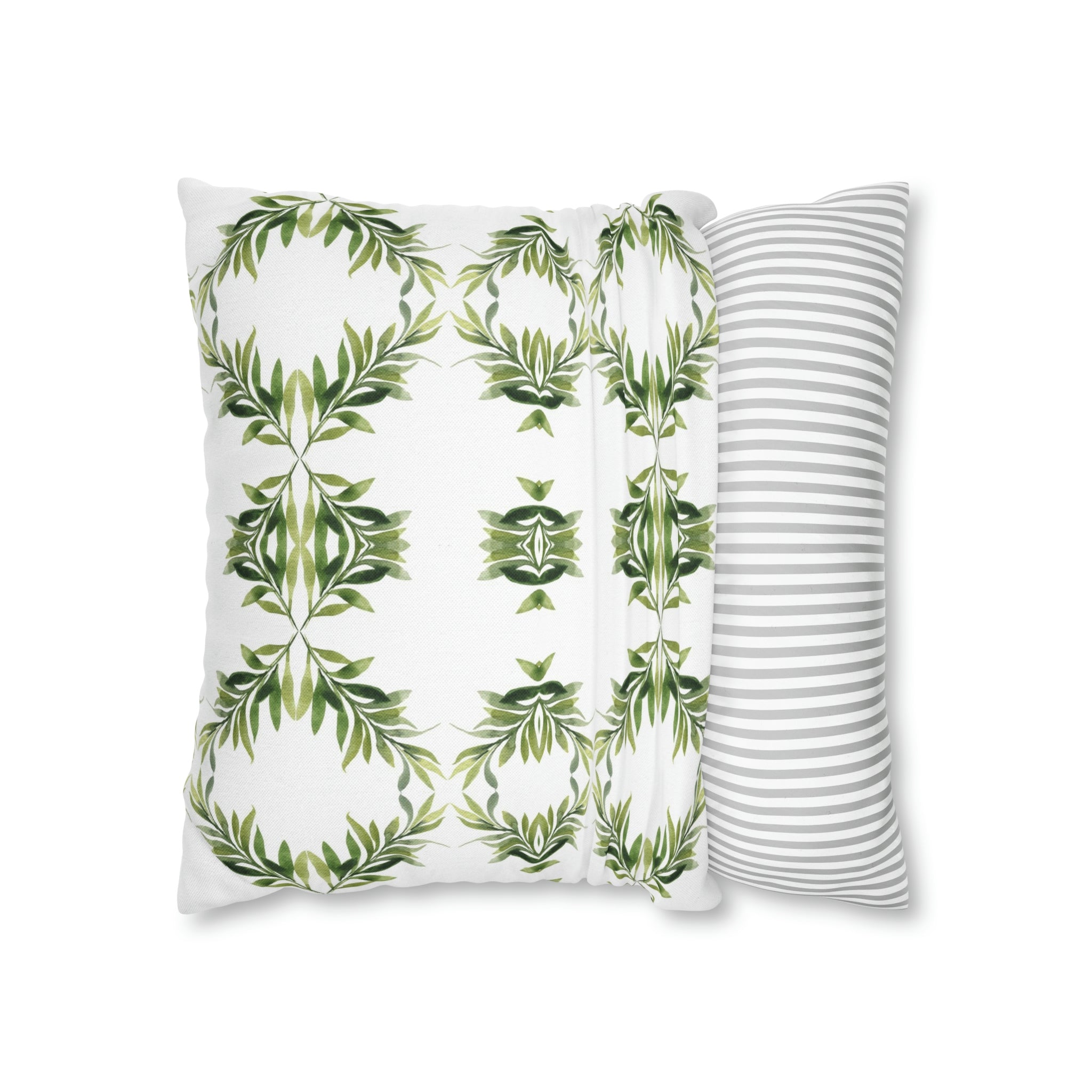 Floral Pillow Cover | Sage Green Leaves, White