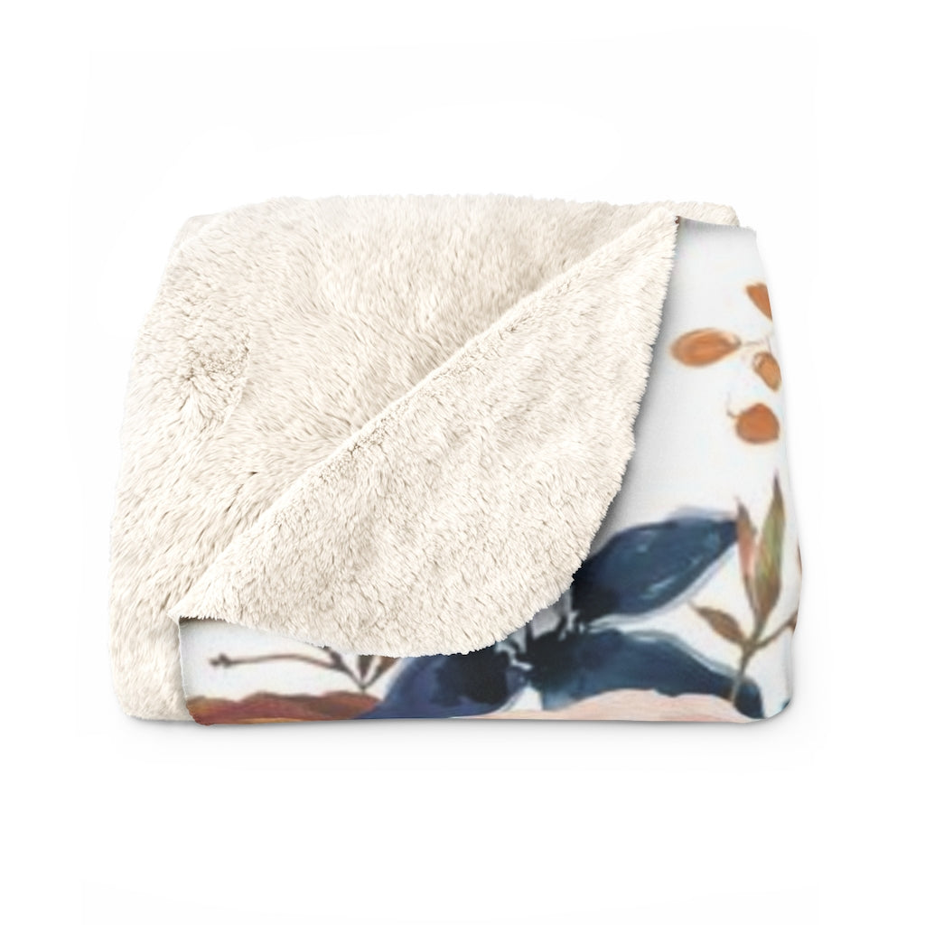 Floral Comfy Blanket | Dusty Blue Brown Cinnamon