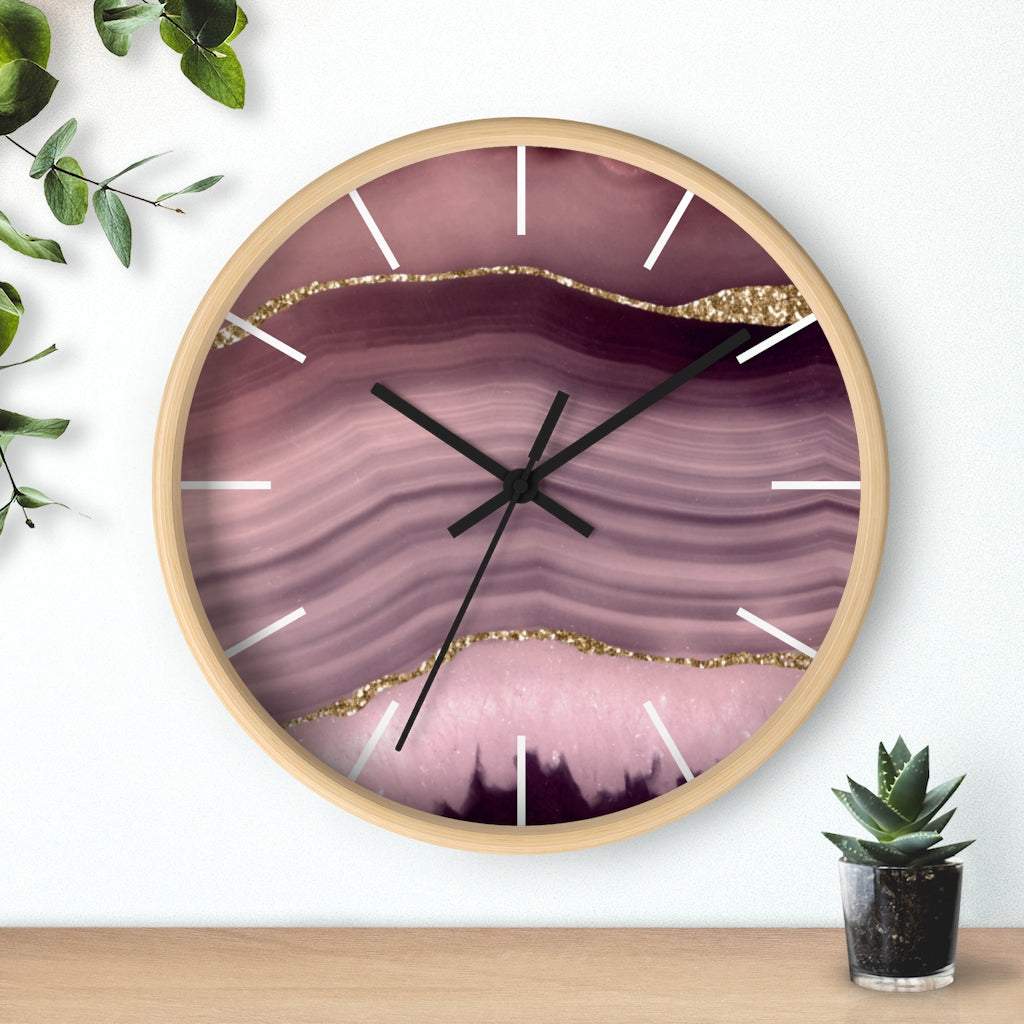Marble Print, Wood, Wall Clock, Lavender Gold 10"