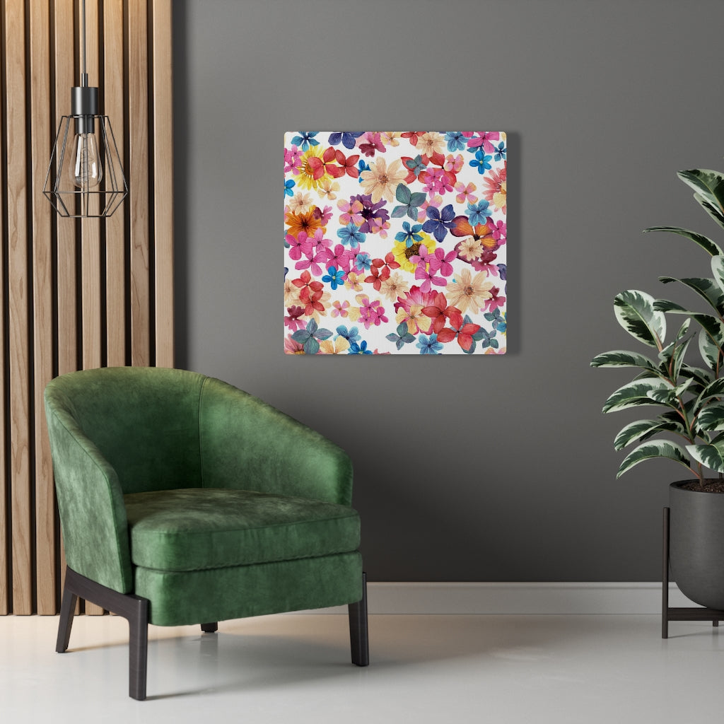 FLORAL WALL CANVAS ART | White Pink Orange Blue