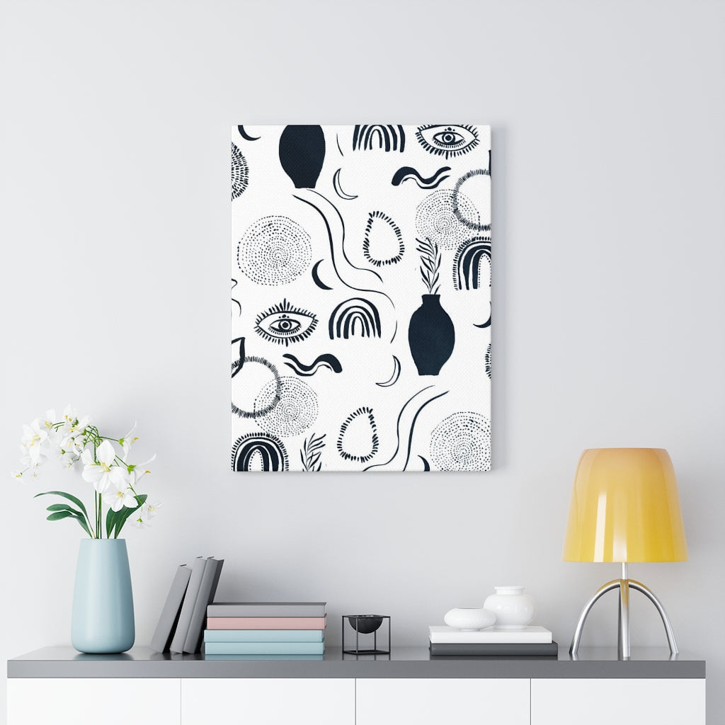 MINIMALIST WALL CANVAS ART | White Navy Blue Boho Eyes