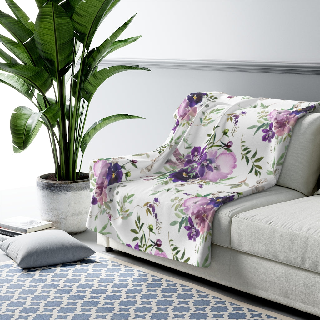 Boho Floral Lavender Purples, Roses Blanket