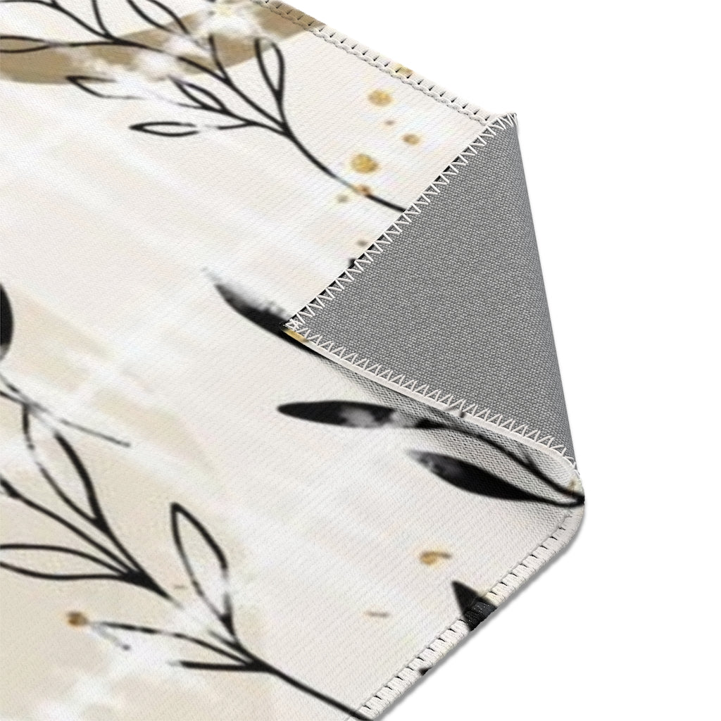 Floral Area Rug | Black Gold Beige Hygge