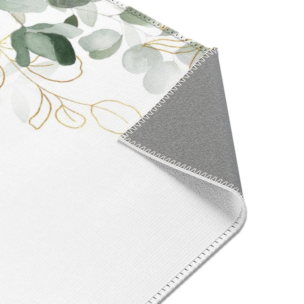 Floral Area Rug | White Green Eucalyptus Leaves