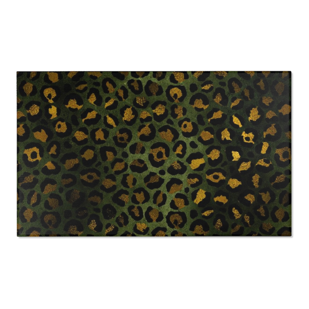 Boho Area Rug | Green Brown Gold Leopard