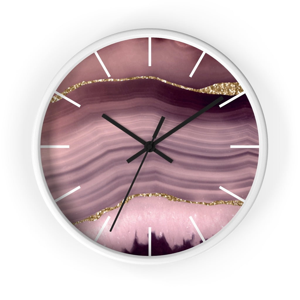 Marble Print, Wood, Wall Clock, Lavender Gold 10"