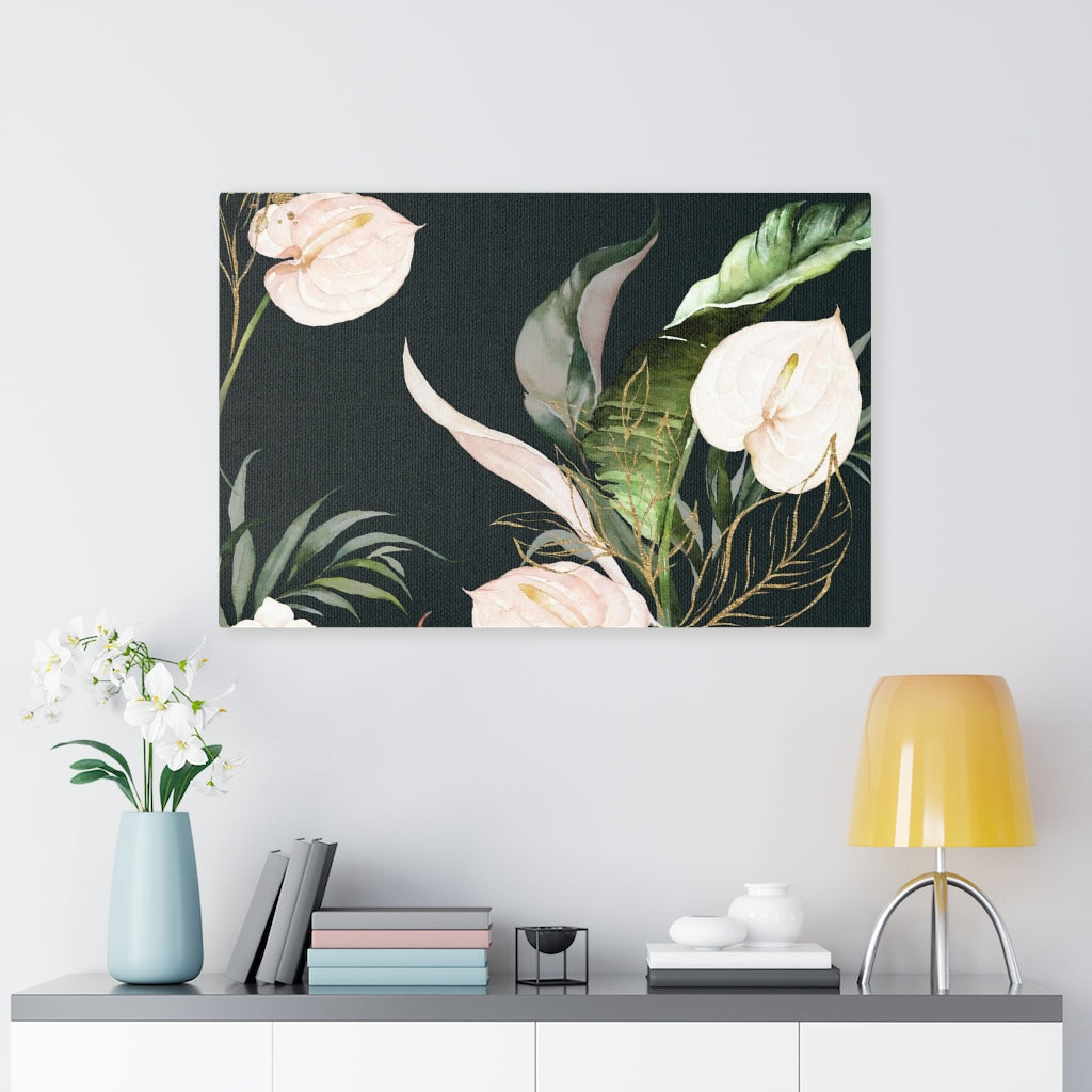 FLORAL WALL CANVAS ART | Black Green Beige