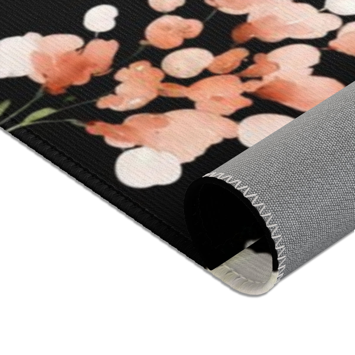 Floral Area Rug | Black Peach Blossoms