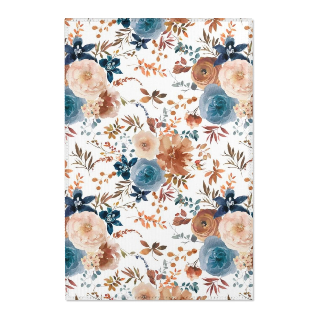 Floral Area Rug | Blue Brown Cinnamon
