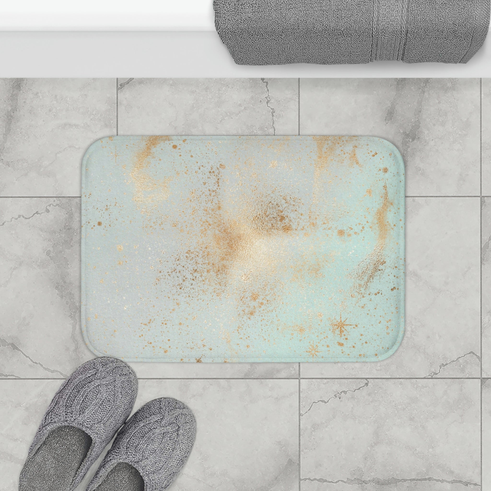 Boho Abstract Bath, Kitchen Mat | Soft Mint Green Blue, Beige