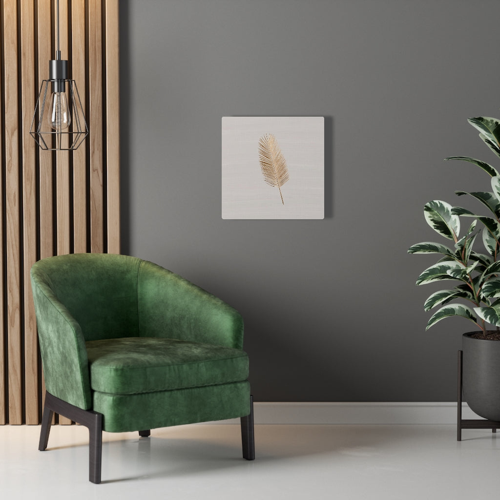 Modern Wall Canvas Art | Beige Gold Feather