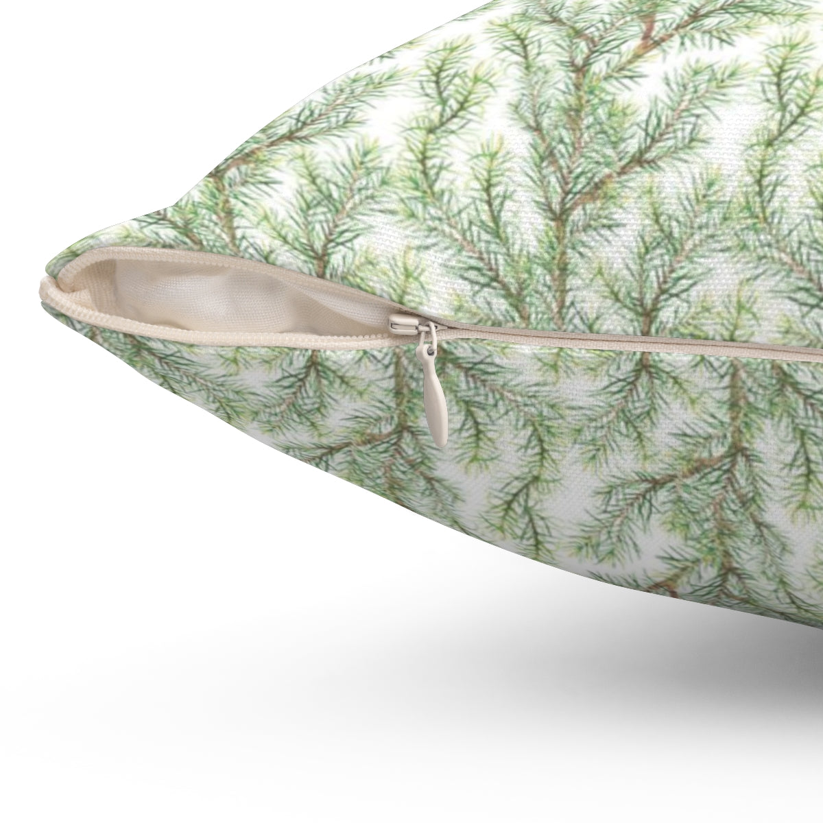 Square Pillow Cover | White Green Winter Leaves