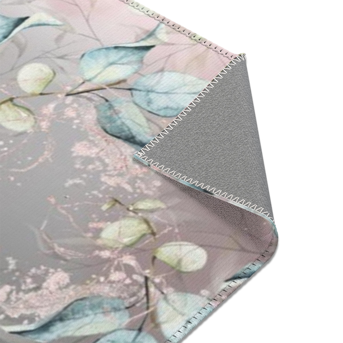 Floral Area Rug | Gray Teal Ombre Leaves