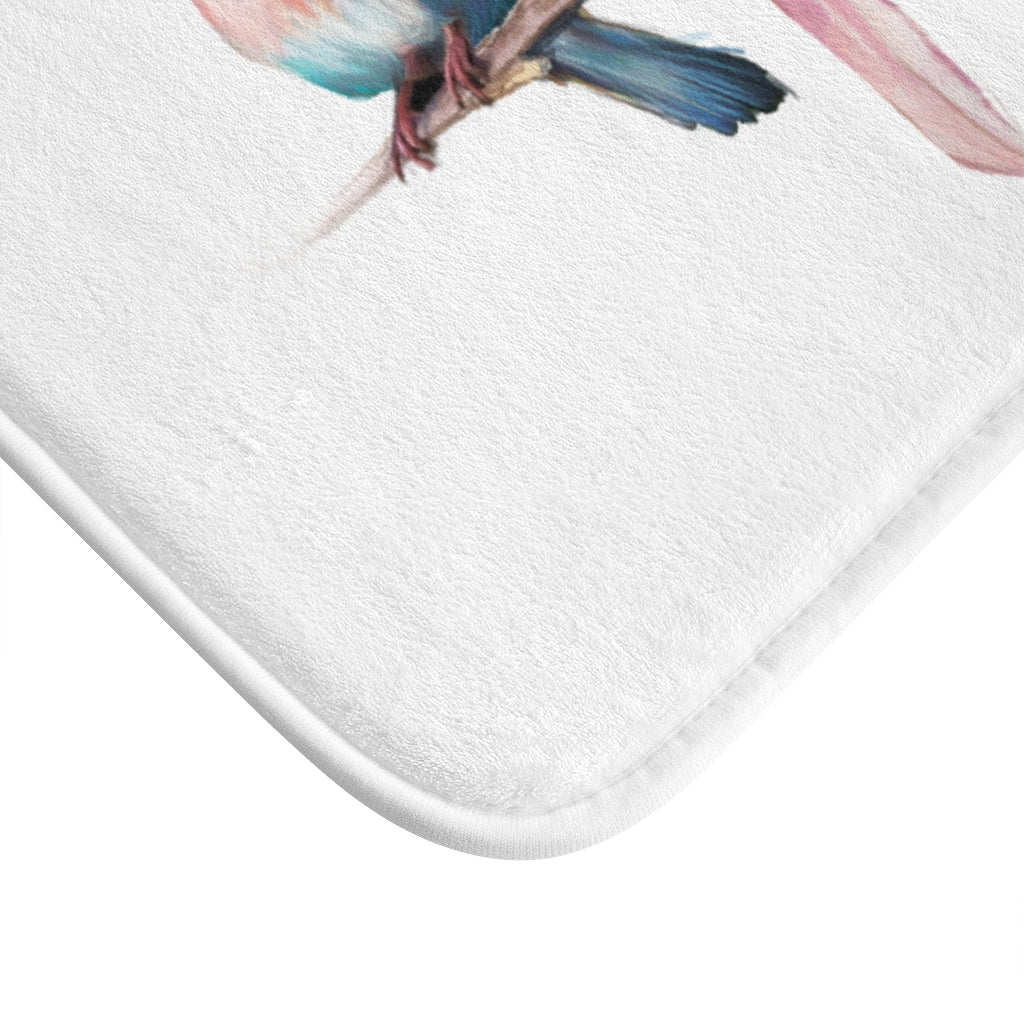 Bird Bath Mat | Blue Pink | Floral | Bathroom Rug