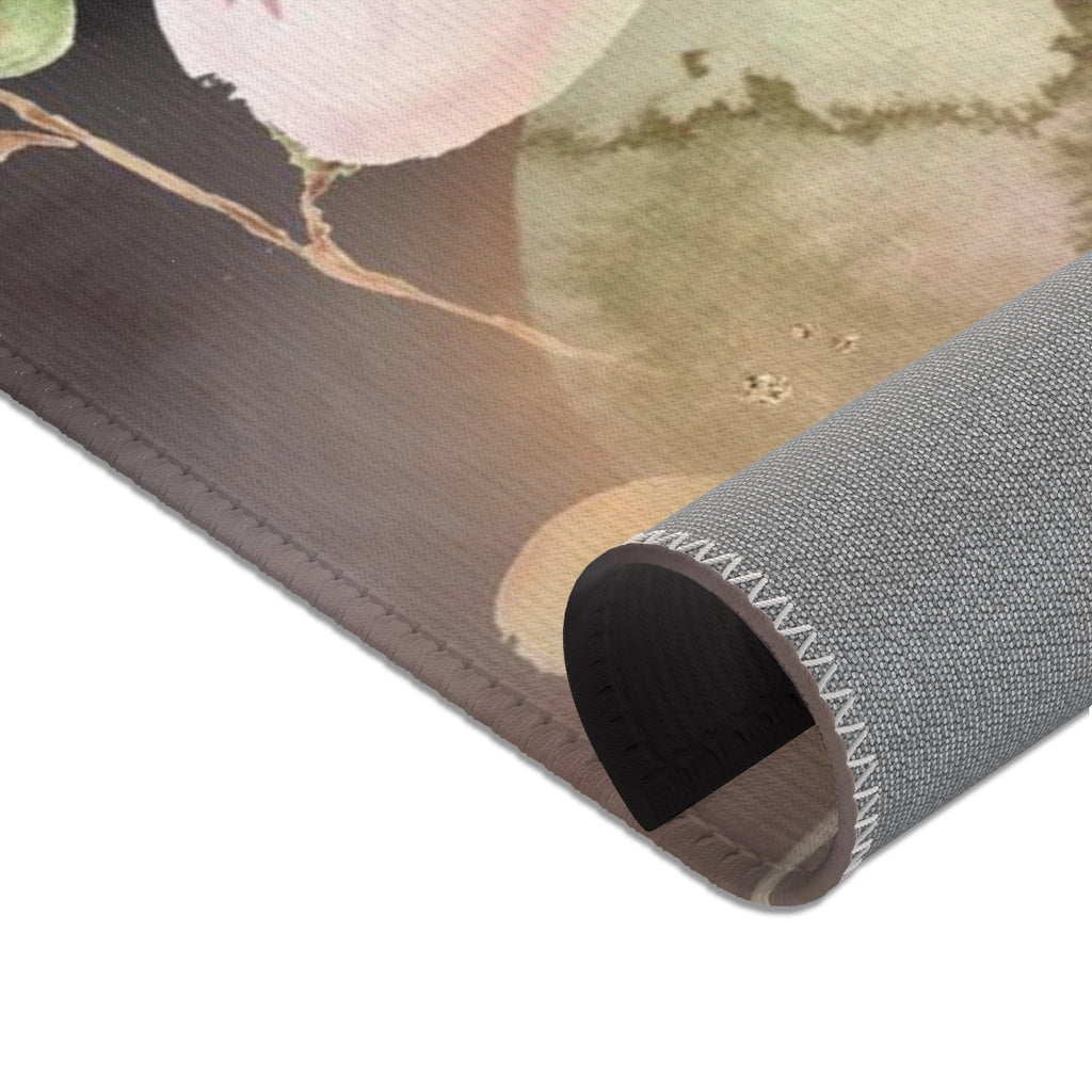 Floral Area Rug | Dark Blush Pink Green Gold