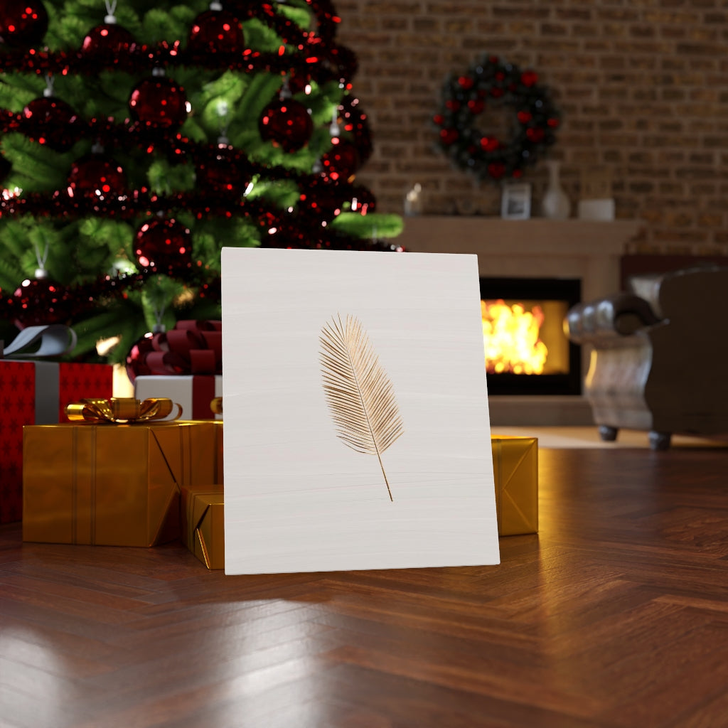 Modern Wall Canvas Art | Beige Gold Feather