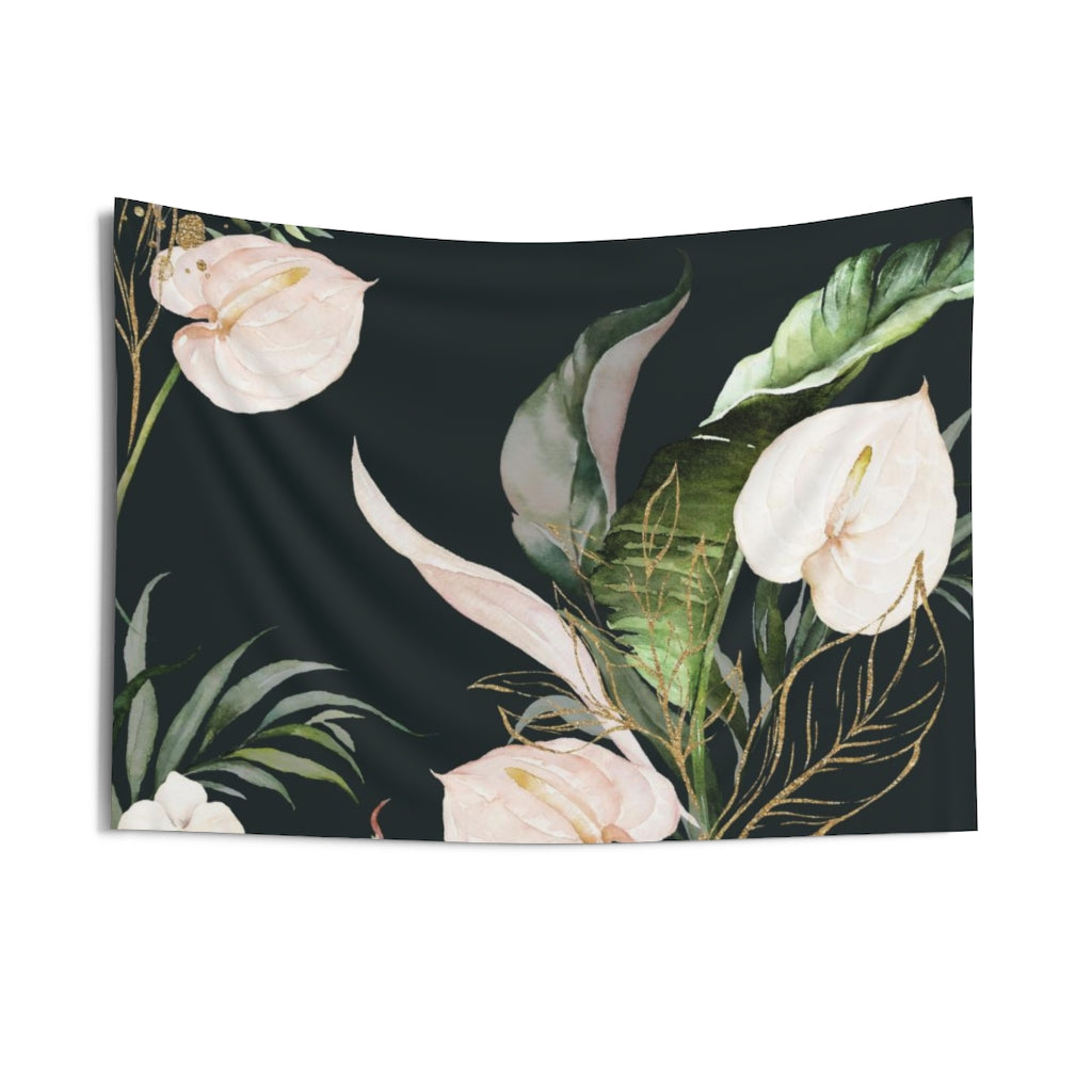 Floral Tapestry | Black White Green Orchids