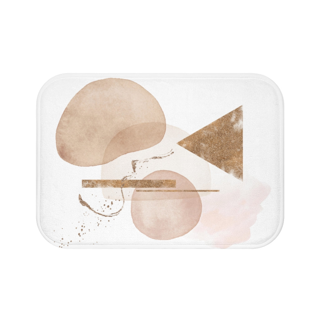 Boho Bath Mat, White Beige, Blush Pink, Geometric