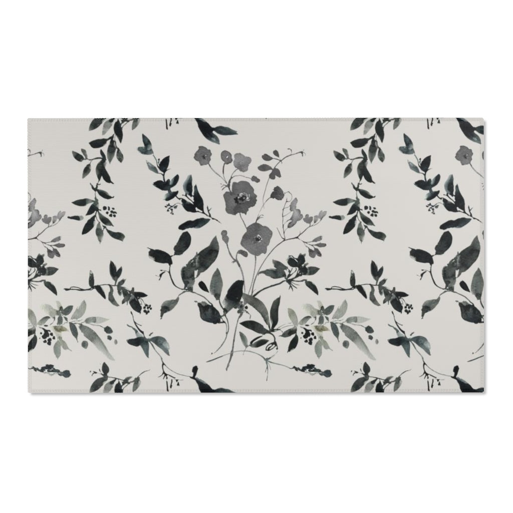 Floral Area Rug | Black Beige Sienna Leaves