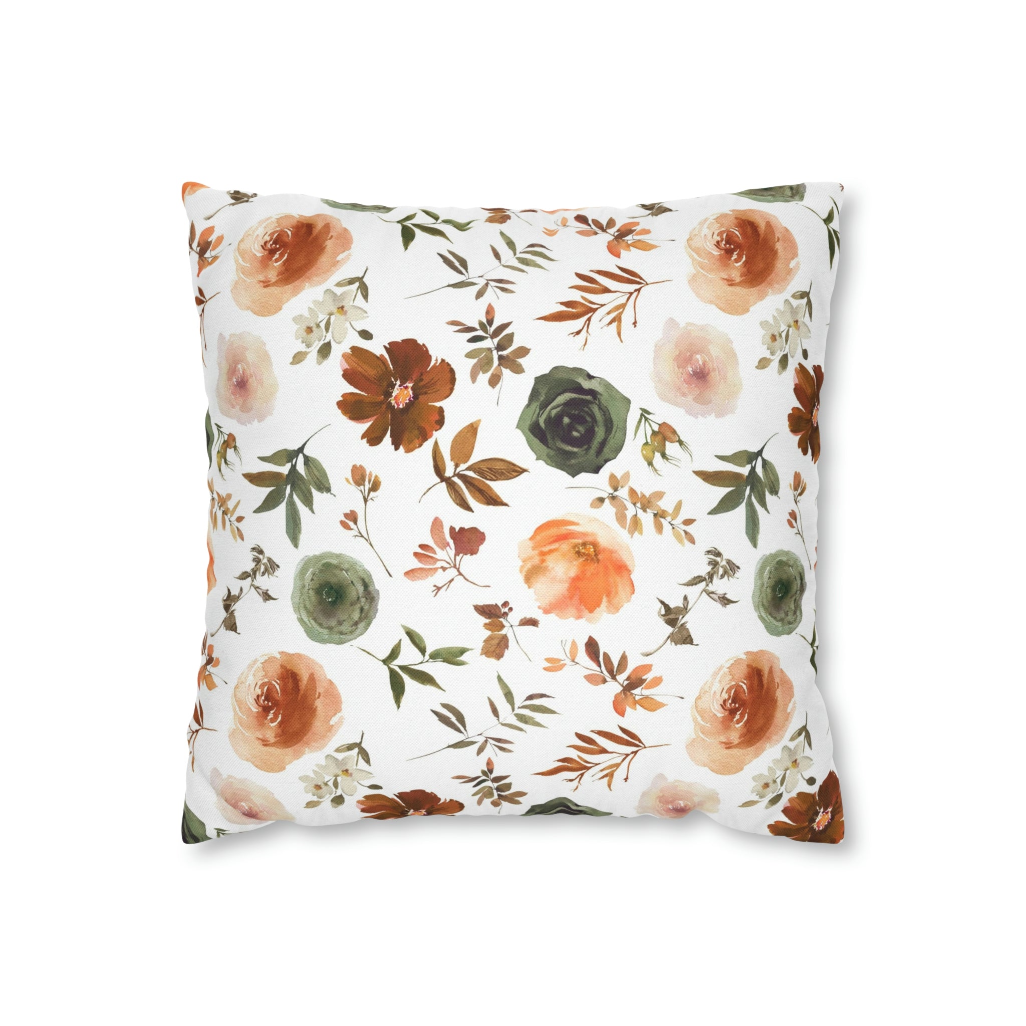 Floral Pillow Cover | Sage Green, Brown Beige, White