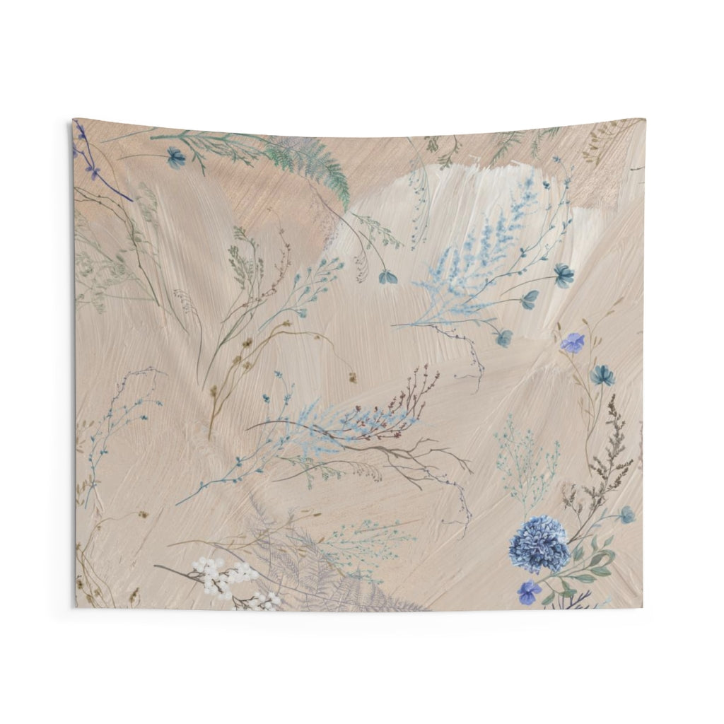 Floral Tapestry | Beige Pastel Blue Spring Flowers