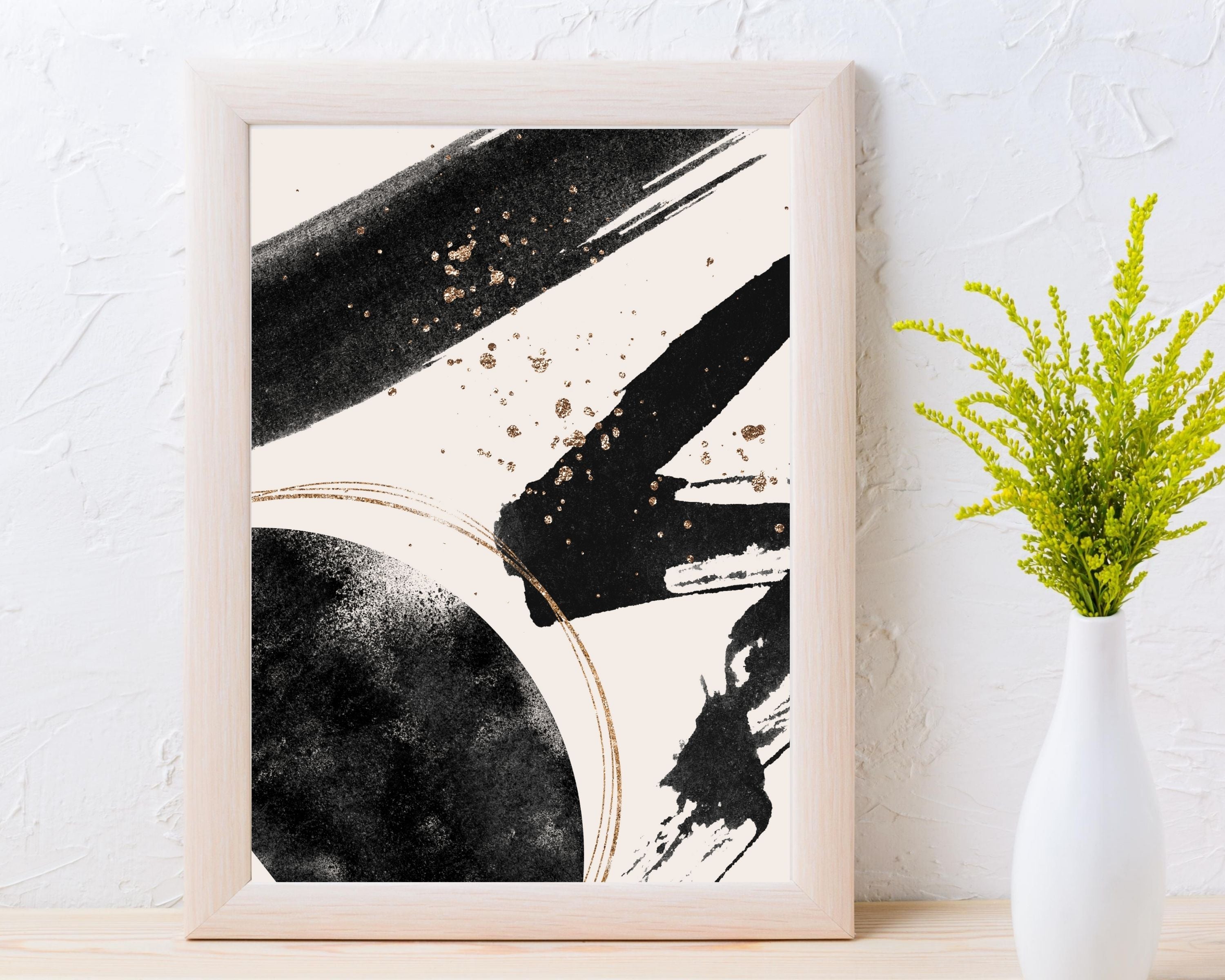 Abstract Boho Art Prints | Cream Black Gold
