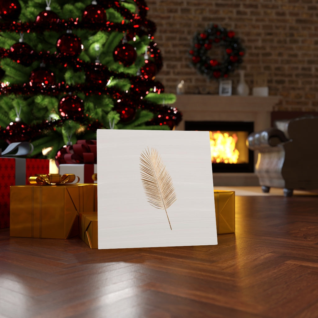 Modern Wall Canvas Art | Beige Gold Feather