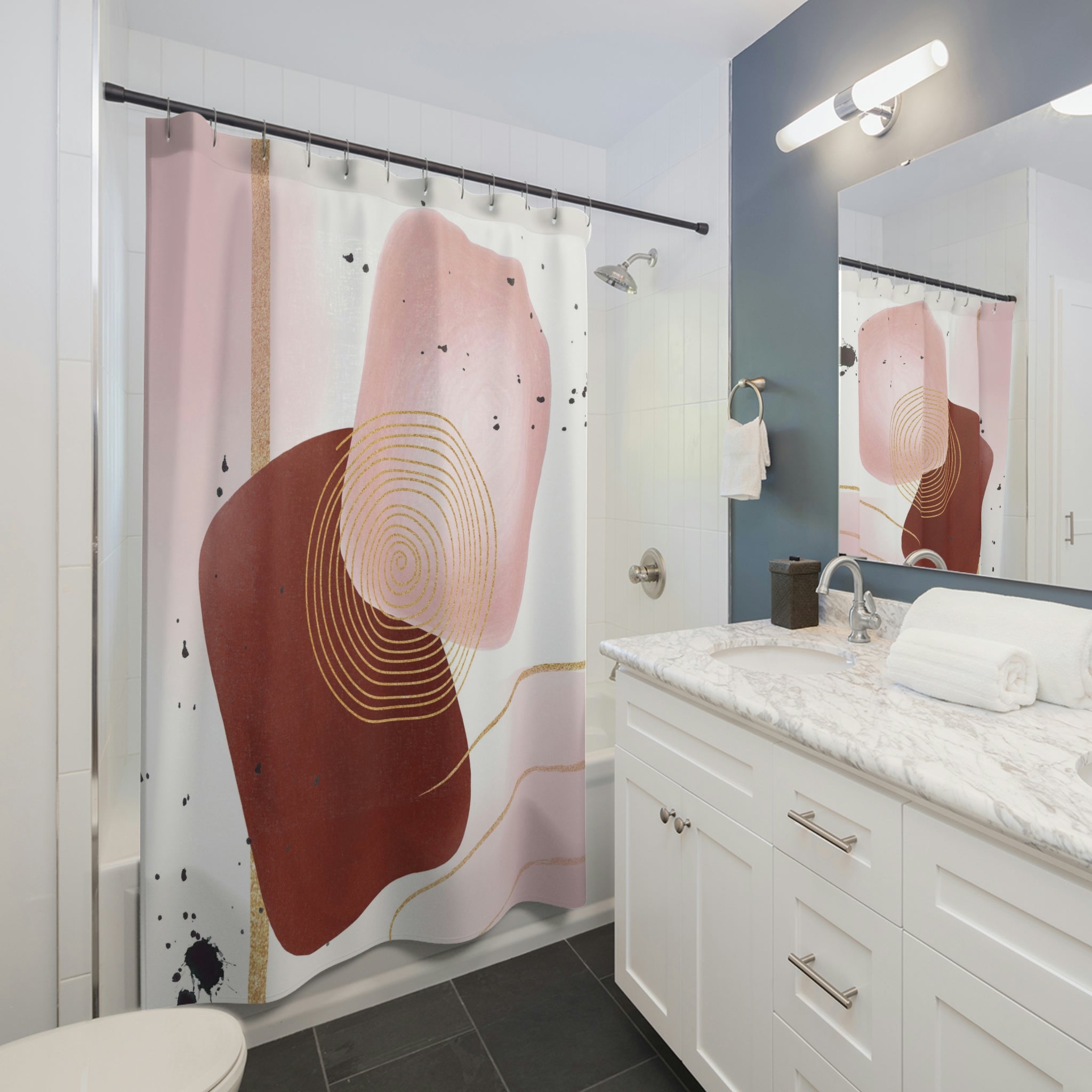 Abstract Shower Curtain | Blush Pink, Wine Red