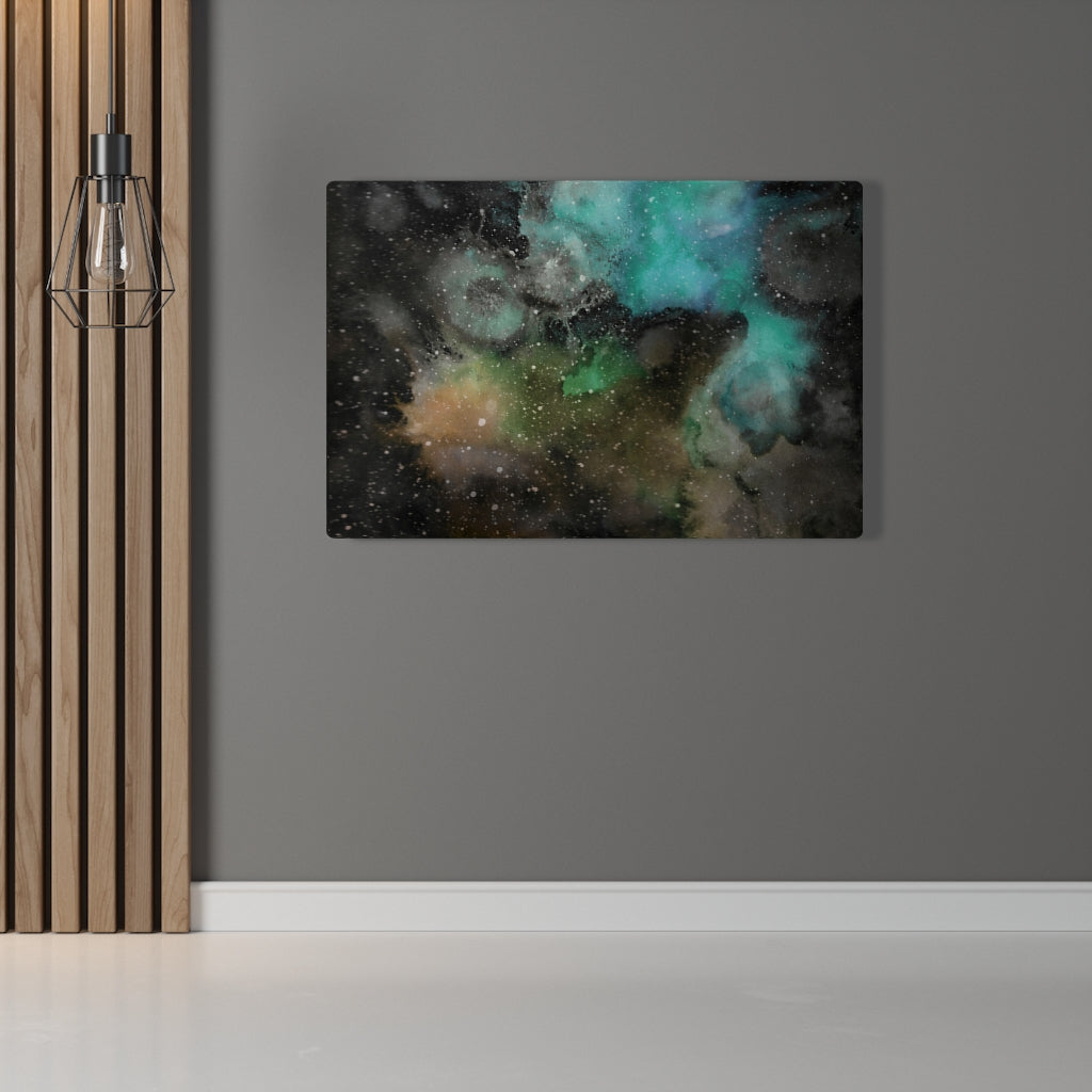 ABSTRACT WALL CANVAS ART | Black Yellow Teal Galaxy