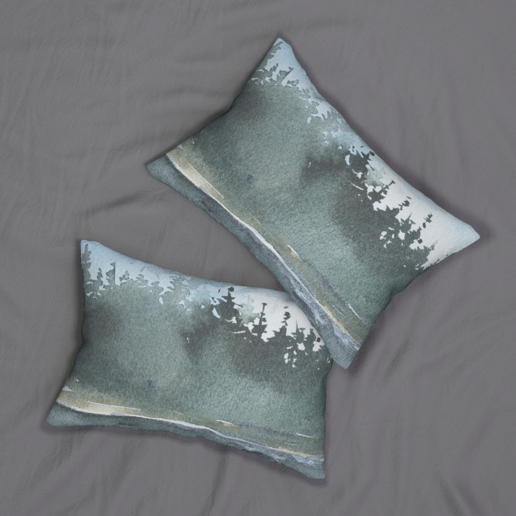 Whimsical Boho Lumbar Pillow | Grey Green Forest