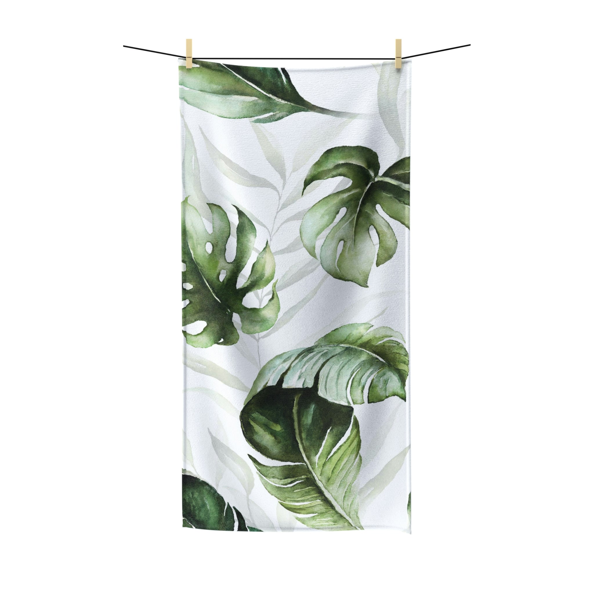 Floral Boho Bath Towel | Monstera Sage Green Leaves