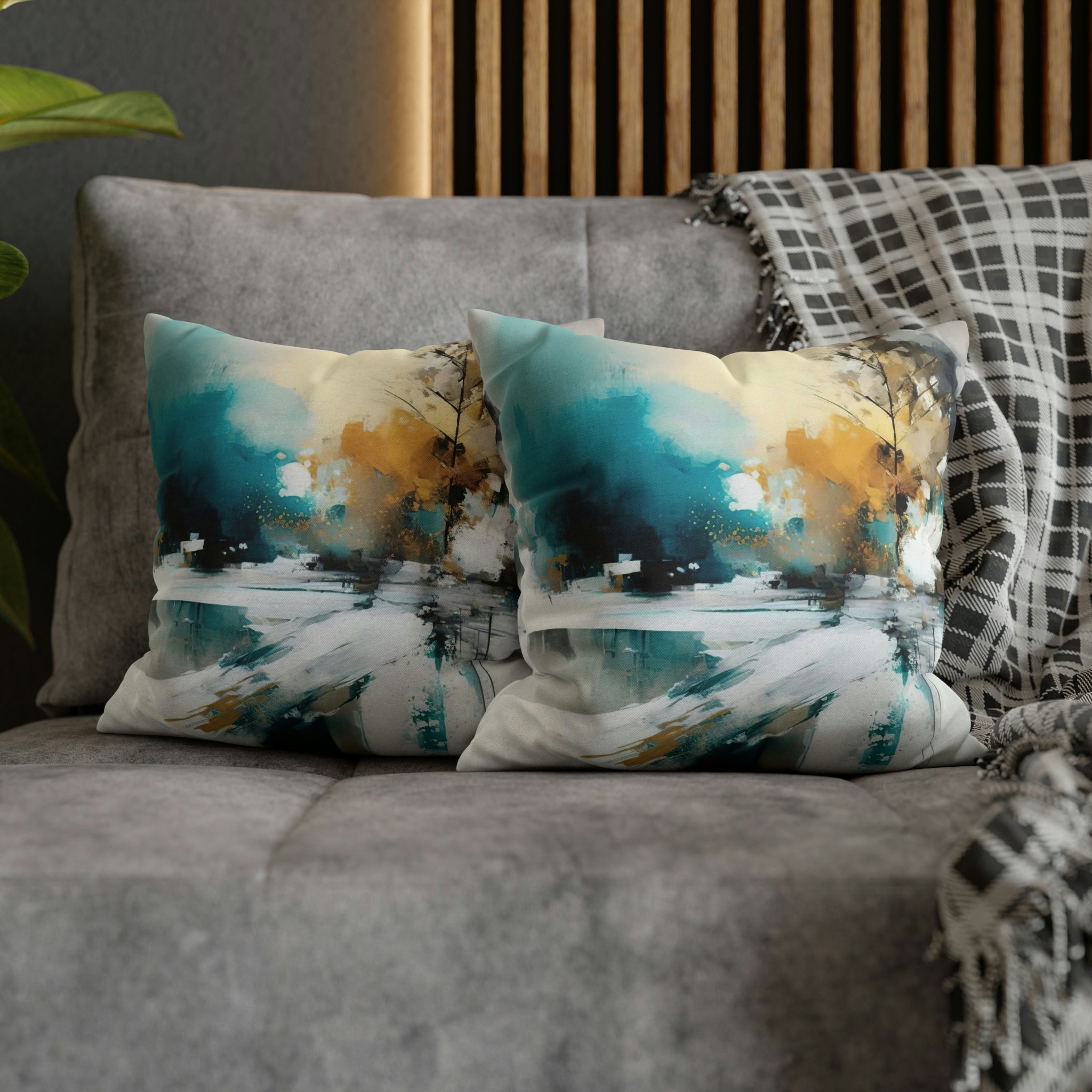 Abstract Pillow Cover | Beige Teal White