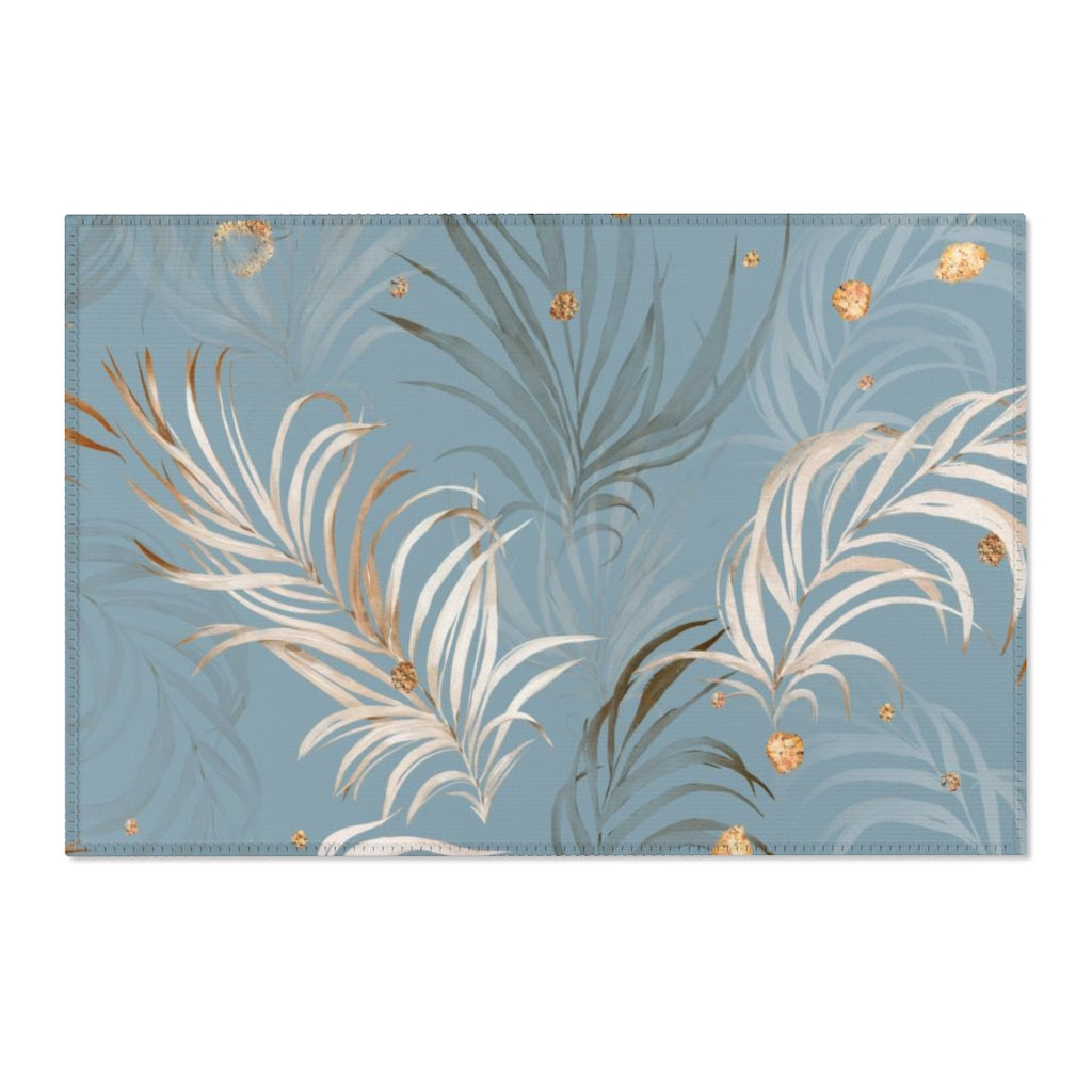 Floral Boho Area Rug | Blue Beige Jungle Palm