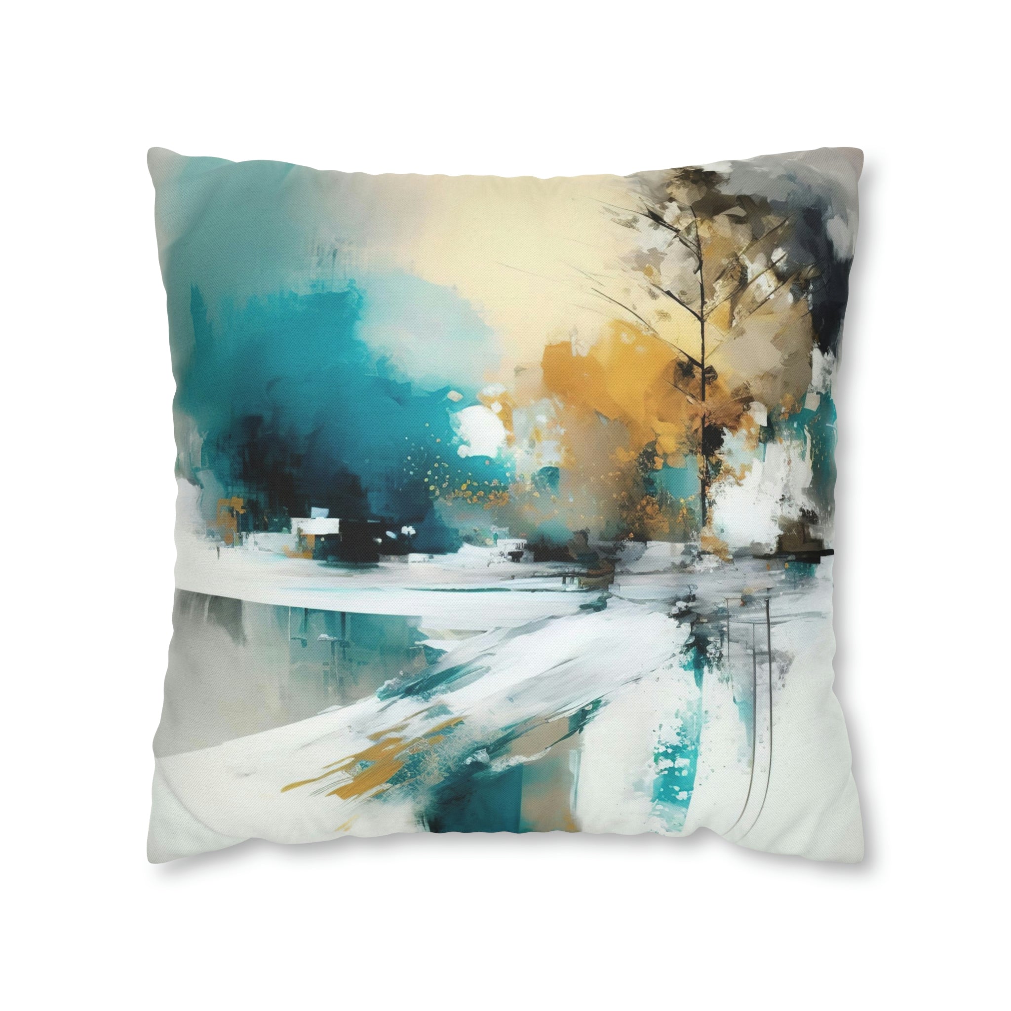 Abstract Pillow Cover | Beige Teal White